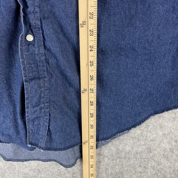 Vintage Wrangler Denim Western Shirt Mens 17.5 35 X-Long Tails Pearl Snap USA - Picture 7 of 15